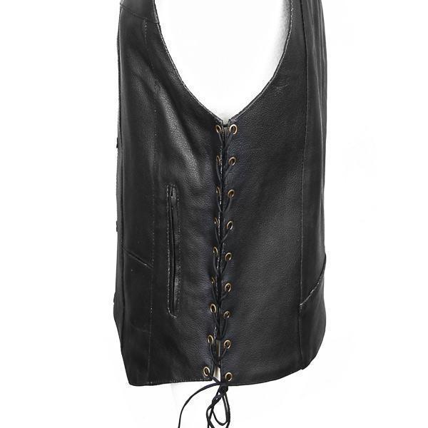 USA Leather 1204 Men's Black 'Dime' Classic Leather Ten Pocket Motorcycle Biker Vest with Side Laces - Image 7