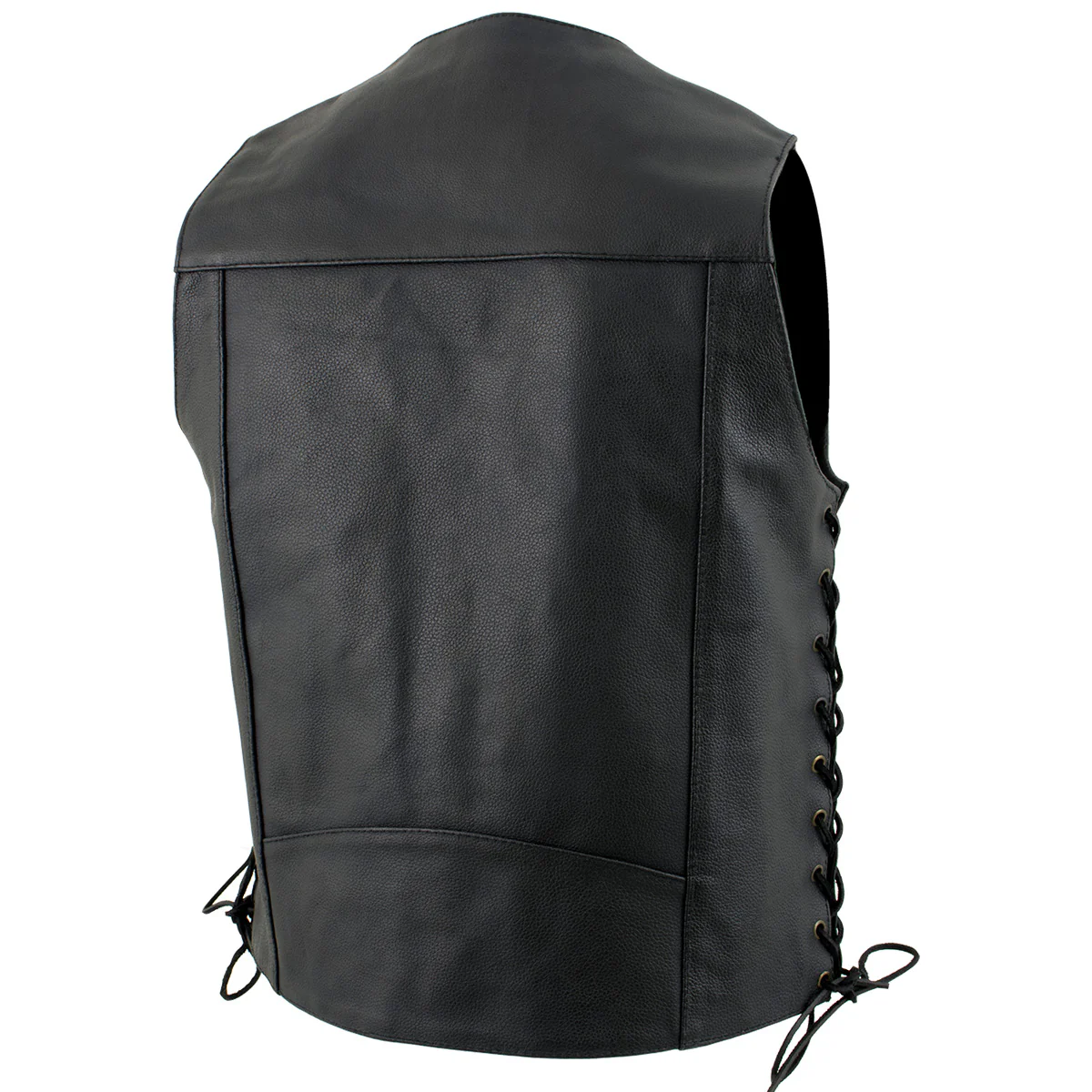 USA Leather 1204 Men's Black 'Dime' Classic Leather Ten Pocket Motorcycle Biker Vest with Side Laces - Image 8