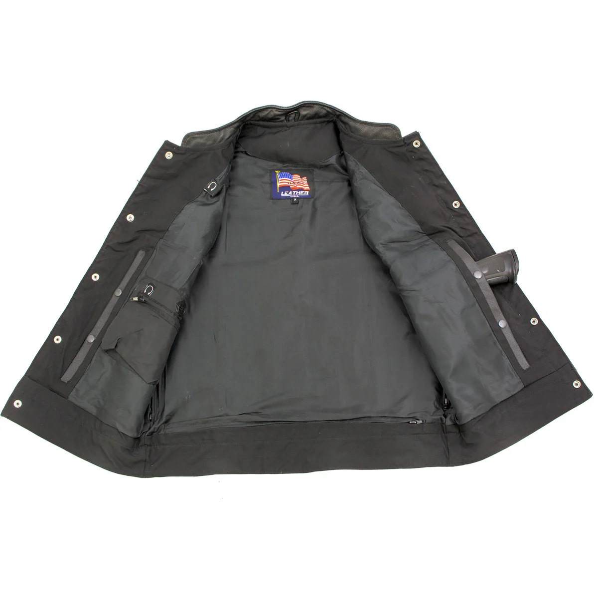 USA Leather 1205 Men's Black 'Combat Style' Motorcycle Biker Leather Vest - Image 9