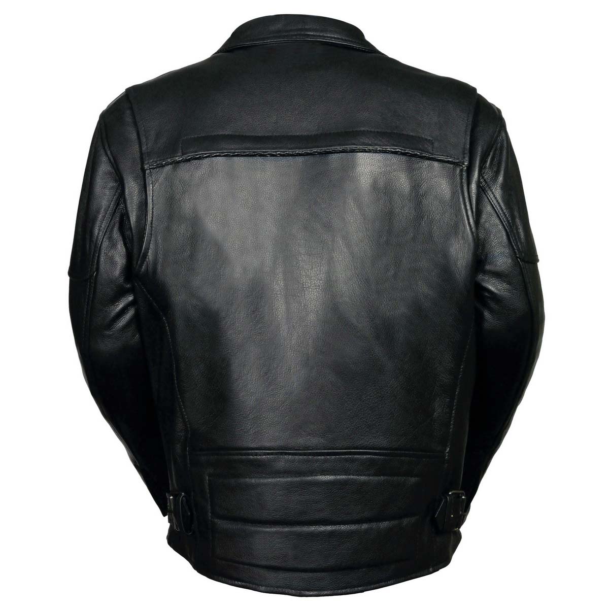 Wild Wear ML1077 Men’s Classic Black Braided Leather Motorcycle Jacket w/ Utility Pockets - Image 2