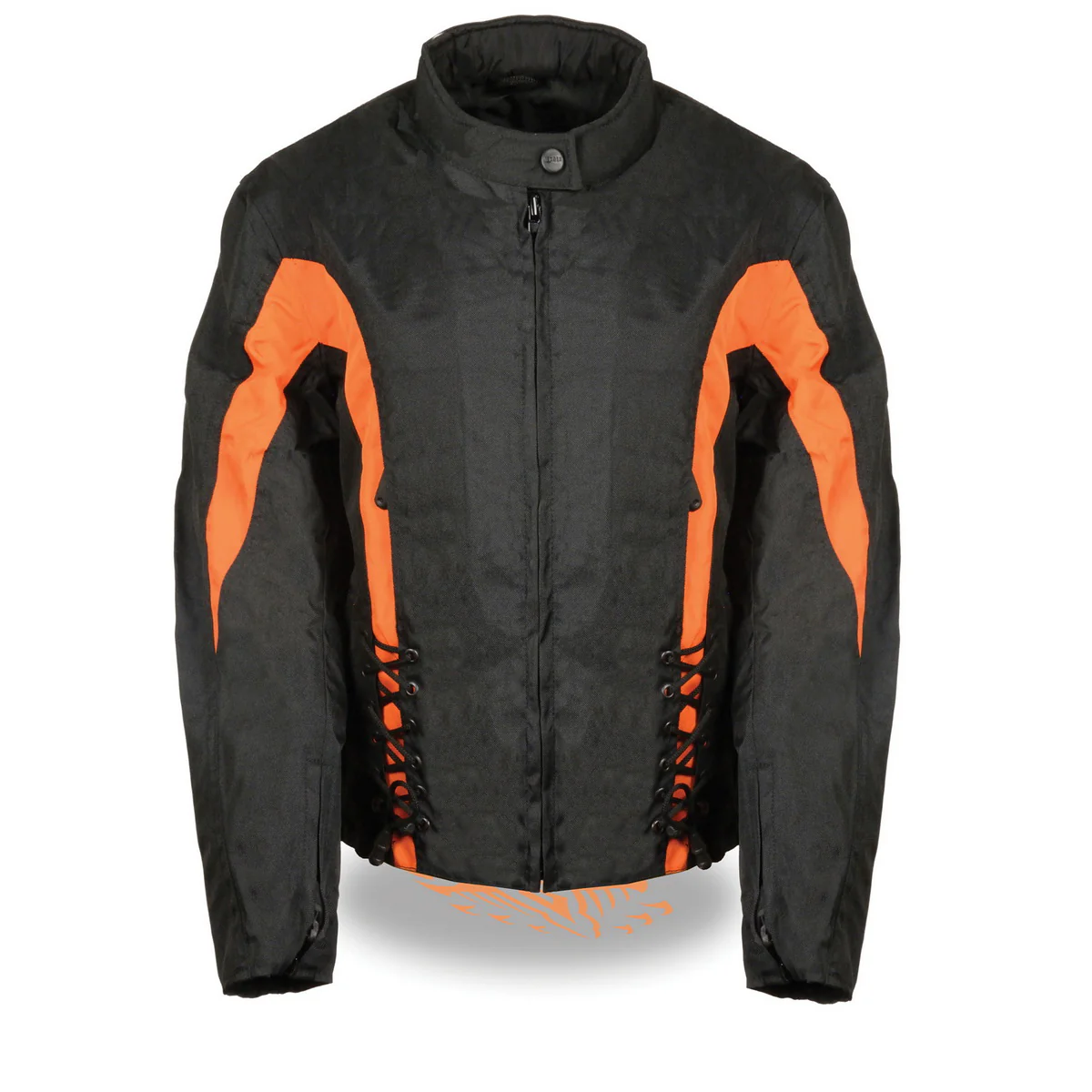 Nexgen SH2188 Women's Black and Orange Textile Motorcycle Riding Jacket with Side Stretch and Lacing - Image 3