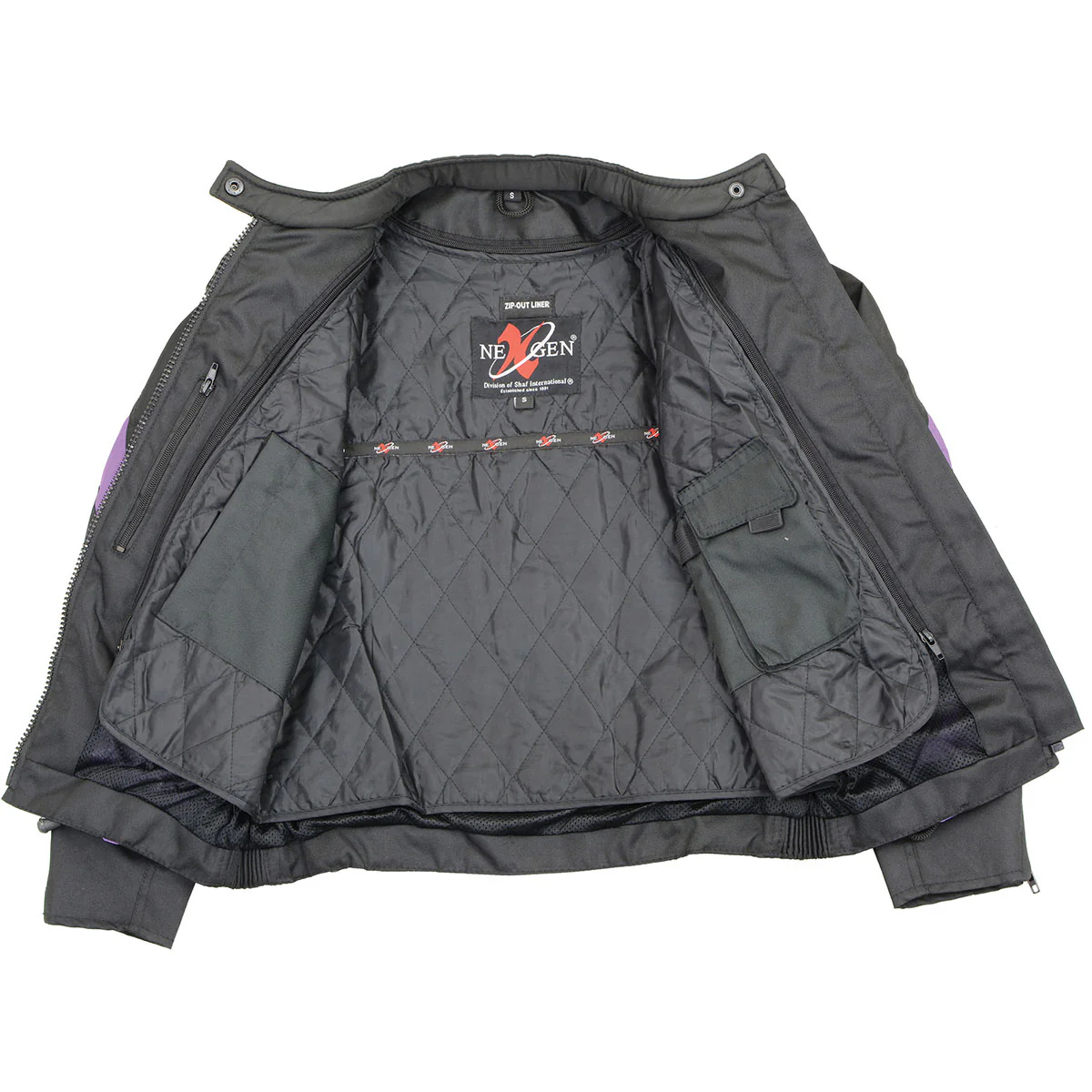 Nexgen SH2188 Women's Black and Red Textile Motorcycle Riding Jacket with Side Stretch and Lacing - Image 4