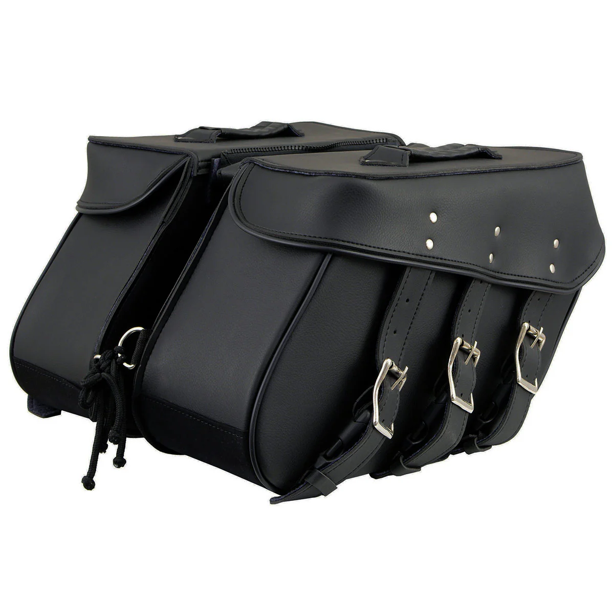 Milwaukee Leather SH55103ZB Zip Off Black Plain PVC Three Strap Motorcycle Saddlebags - Image 4