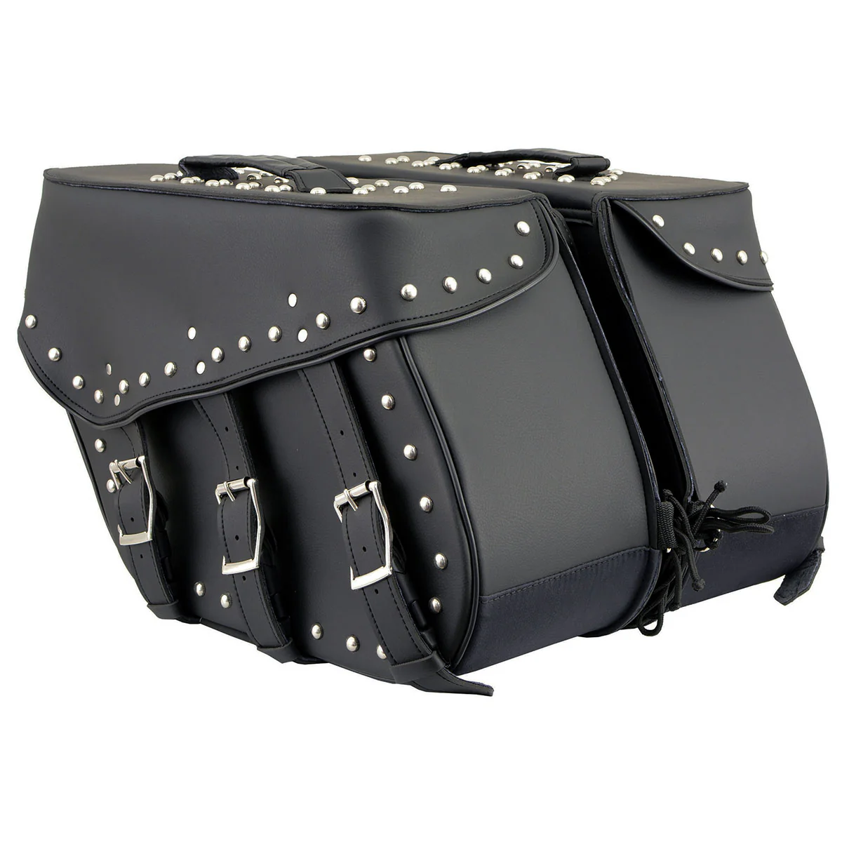 Milwaukee Leather SH551ZB Black PVC Zip Off Chrome Studded Motorcycle Saddlebag - Image 10