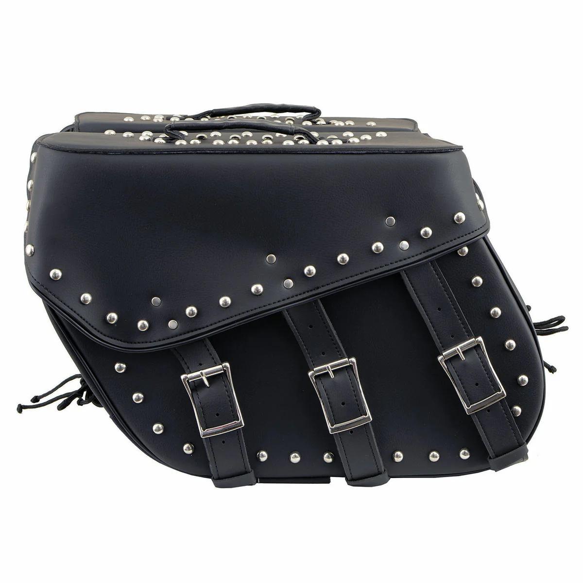 Milwaukee Leather SH551ZB Black PVC Zip Off Chrome Studded Motorcycle Saddlebag - Image 9