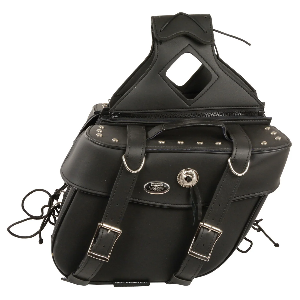 Milwaukee Leather SH629ZB Black Zip-Off PVC Motorcycle Throw Over Saddlebags with Rivets - Image 2