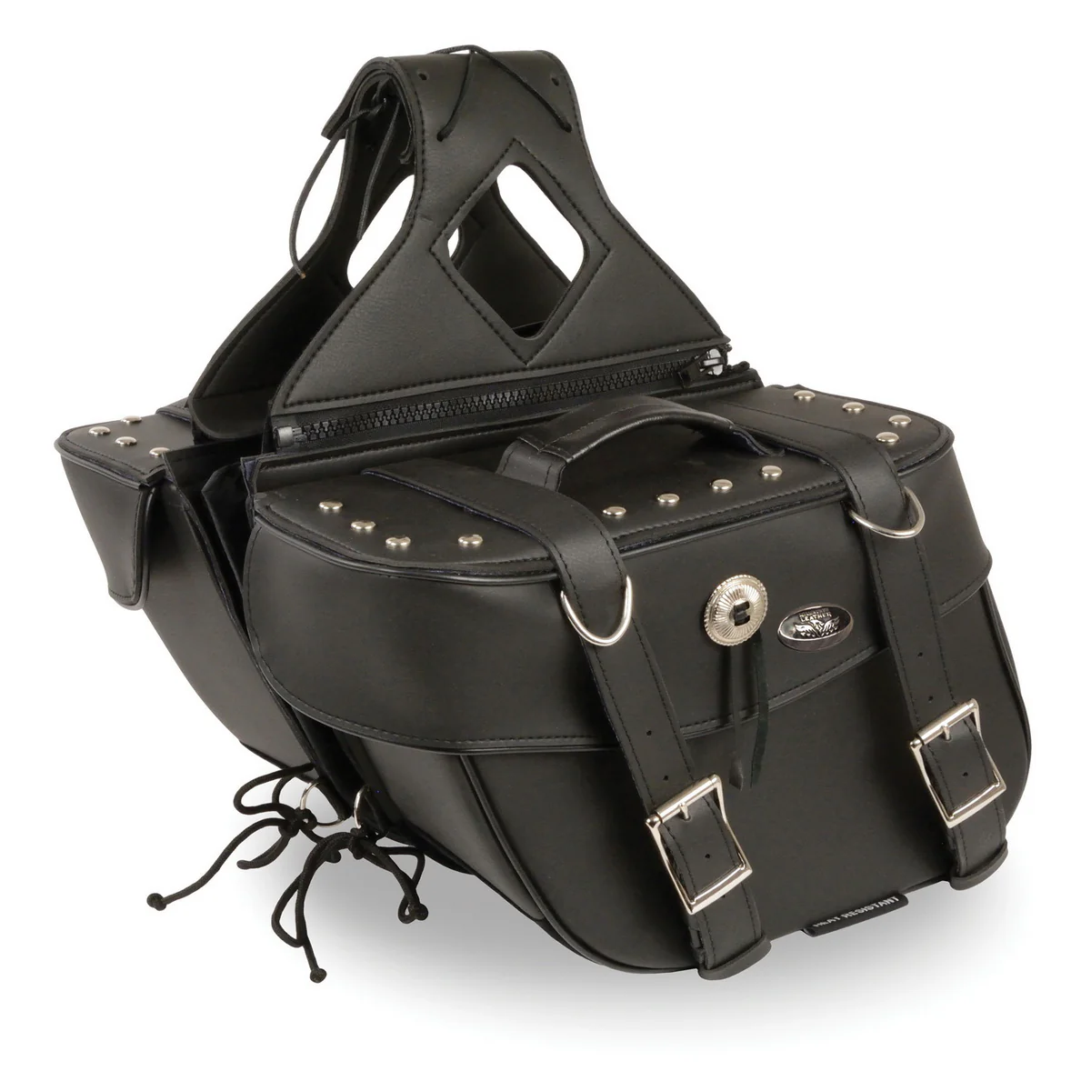 Milwaukee Leather SH629ZB Black Zip-Off PVC Motorcycle Throw Over Saddlebags with Rivets - Image 3