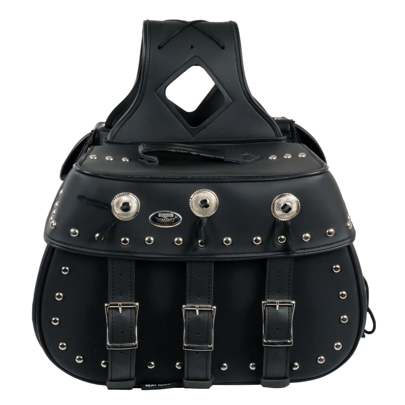Milwaukee Leather SH652ZB Black Zip-Off Triple Buckle PVC Throw Over Motorcycle Saddlebags with Studs (18X11X7X19) - Image 2
