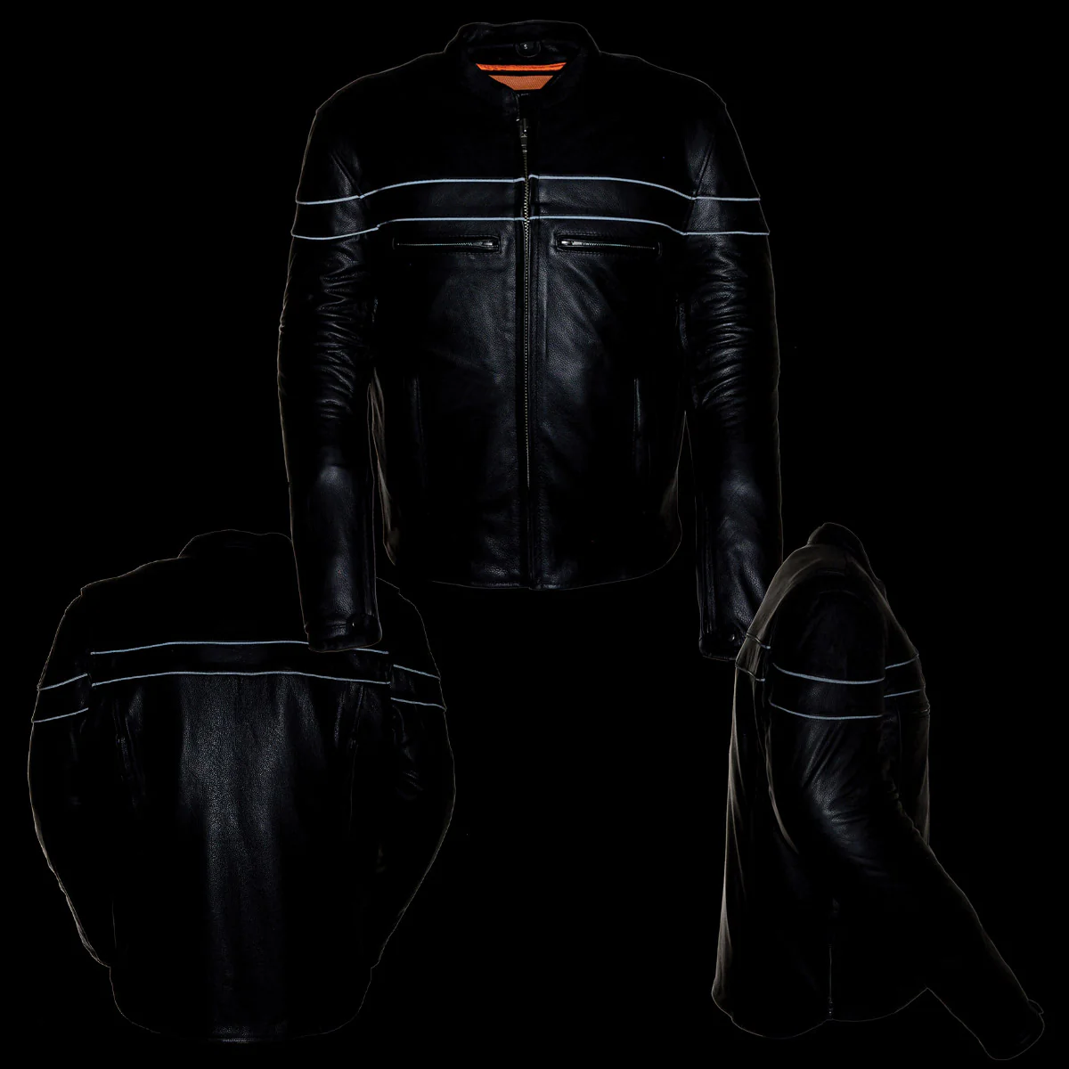 Z1R1408 Men’s ‘45’ Black Sport Vented Black Leather Moto Jacket - Image 3