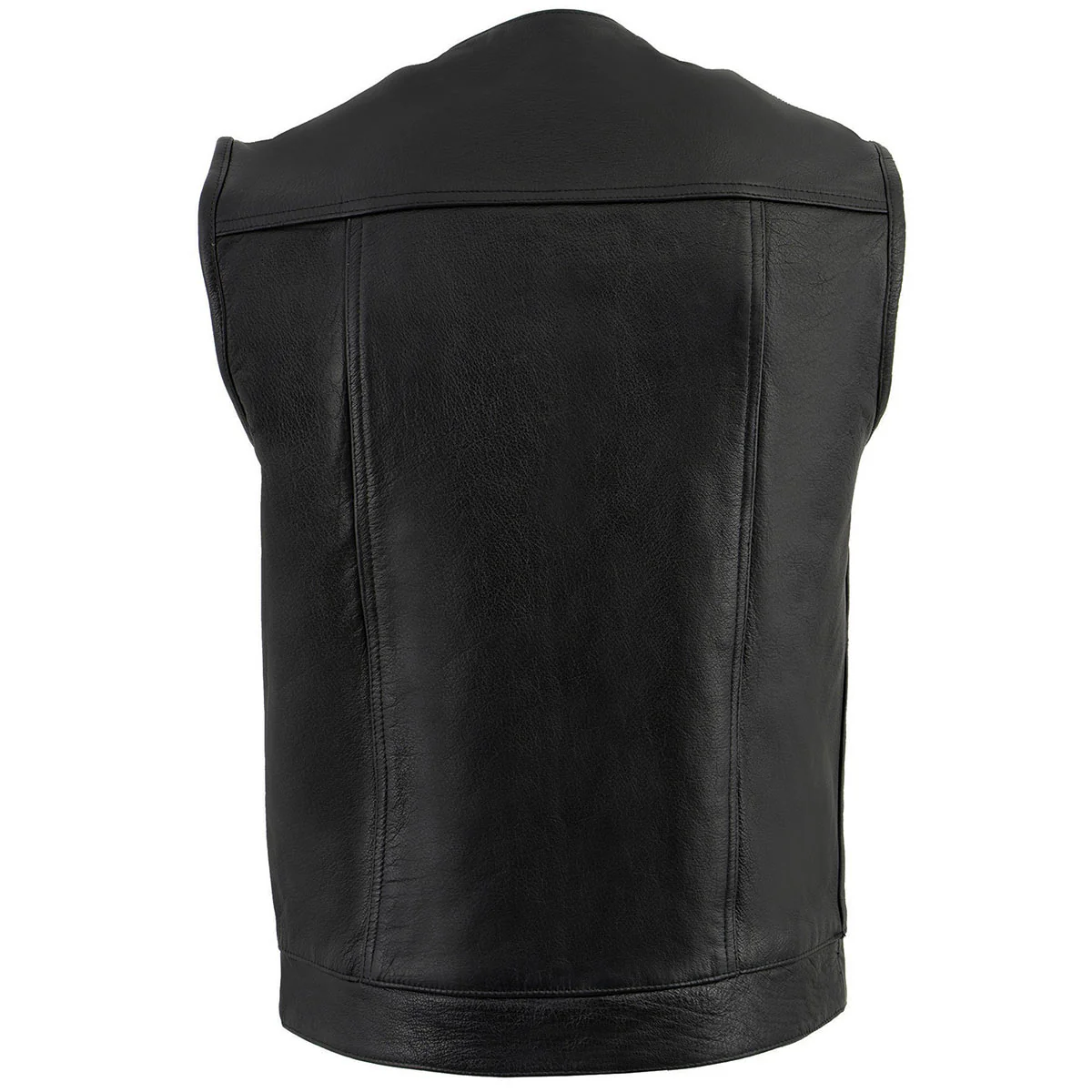 Z1R3721 Men’s ’338’ Black Collarless Motorcycle Leather Vest - Image 2