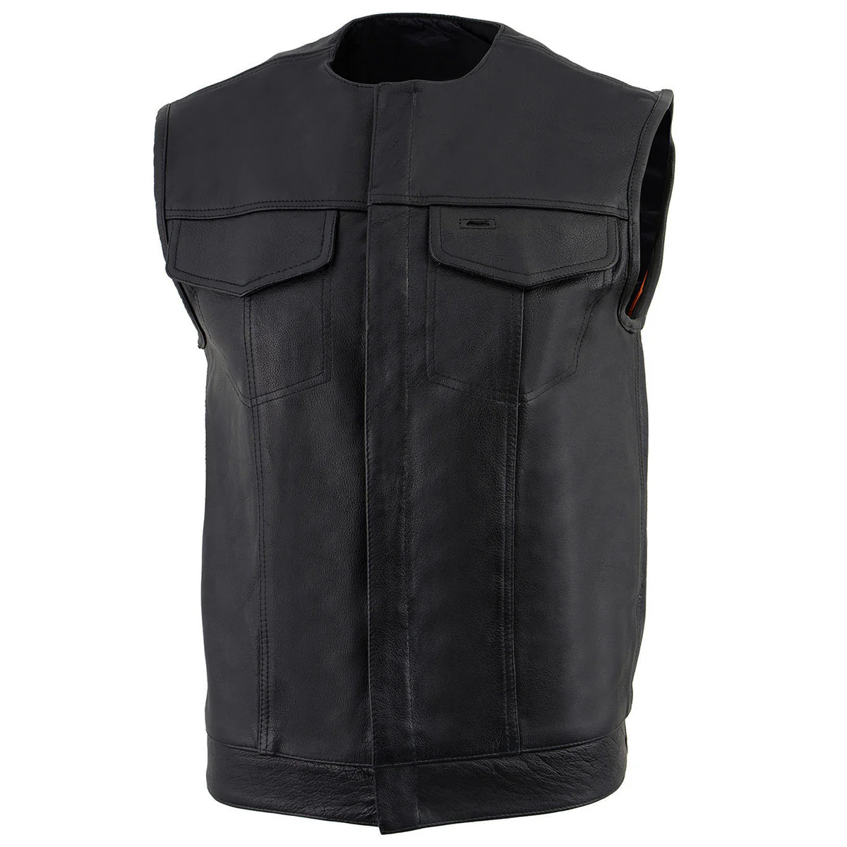 Z1R3721 Men’s ’338’ Black Collarless Motorcycle Leather Vest - Image 4