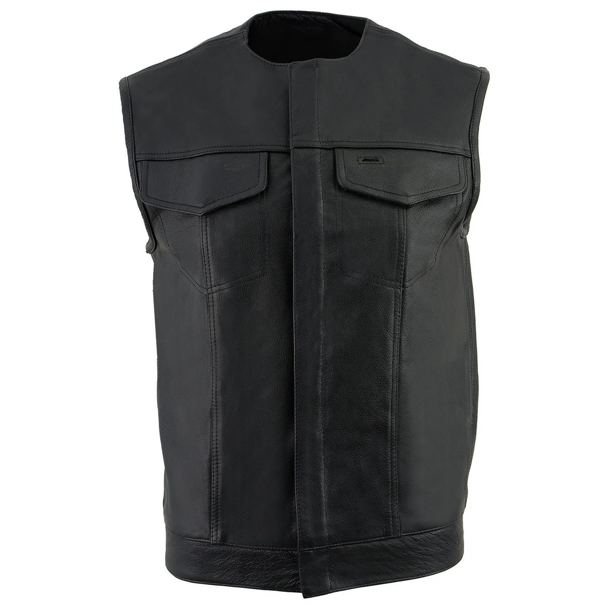 Z1R3721 Men’s ’338’ Black Collarless Motorcycle Leather Vest - Image 6
