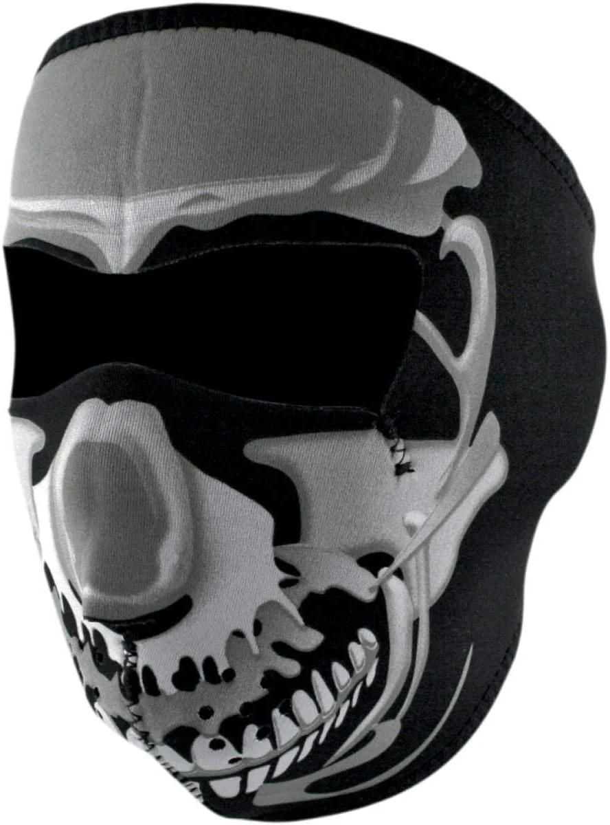 ZanHeadgear WNFM023 Neoprene Full Face Mask with Chrome Skull Design - Image 2