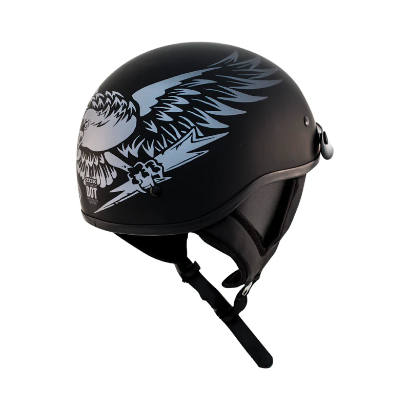 ZOX ST-225B ‘Alto Custom' Eagle Silver Motorcycle Half Helmet - Image 9